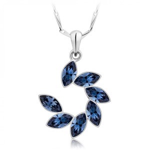 Fashion Latest Stylish Silver Plated Blue Crystal Chain Pendant Necklace Gifts for Women and Girls