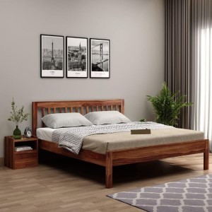 FURNITURE Mmm Sheesham Wood Foster Bed Without Storage Solid Wood Palaung for Bedroom (Natural Finish, 185L X 95W X 76.5H Centimeters)