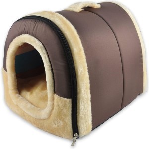 PAWSOME Igloo Dog House, Portable Cat Igloo Bed with Removable Cushion, 2 in 1 Washable Cozy Dog Igloo Bed Cat Cave, Foldable Non-Slip Warm for Pets Puppy Kitten Rabbit (S, Brown)