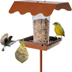 Bird Feeder Stand with Base - Wild Bird feeders for Outside Wild Birds with Yard Stakes in Garden Backyard Outdoor Decor,Grandma Gifts,Gifts for Bird Lovers 6.7x53.5 inch (Square)