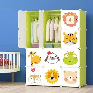 12 Door Plastic Sheet Kids Wardrobe Storage Rack Closest Organizer for Clothes Kids Furniture Living Room Bedroom Small Accessories 140 x 110 x 36cm (Green)