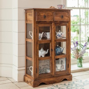 FURNITURE Solid Sheesham Kitchen Medium Storage Crockery Cabinet in Honey Finish, Semi Gloss, 75x35x120CM