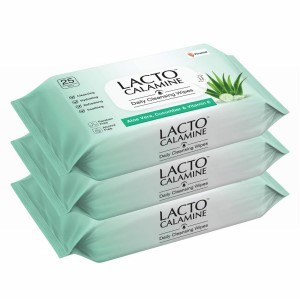 Lacto Calamine Daily Cleansing Facial Wipes 25N Each - Pack of 3 | Wet Wipes for Face with Aloe Vera, Cucumber & Vitamin E | Makeup Remover Wipes| Hydrating,Refreshing, Soothing|Paraben & Alcohol Free